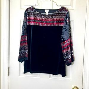 Chico’s Beautiful Bohemian Black Velvet Top EUC Size 2